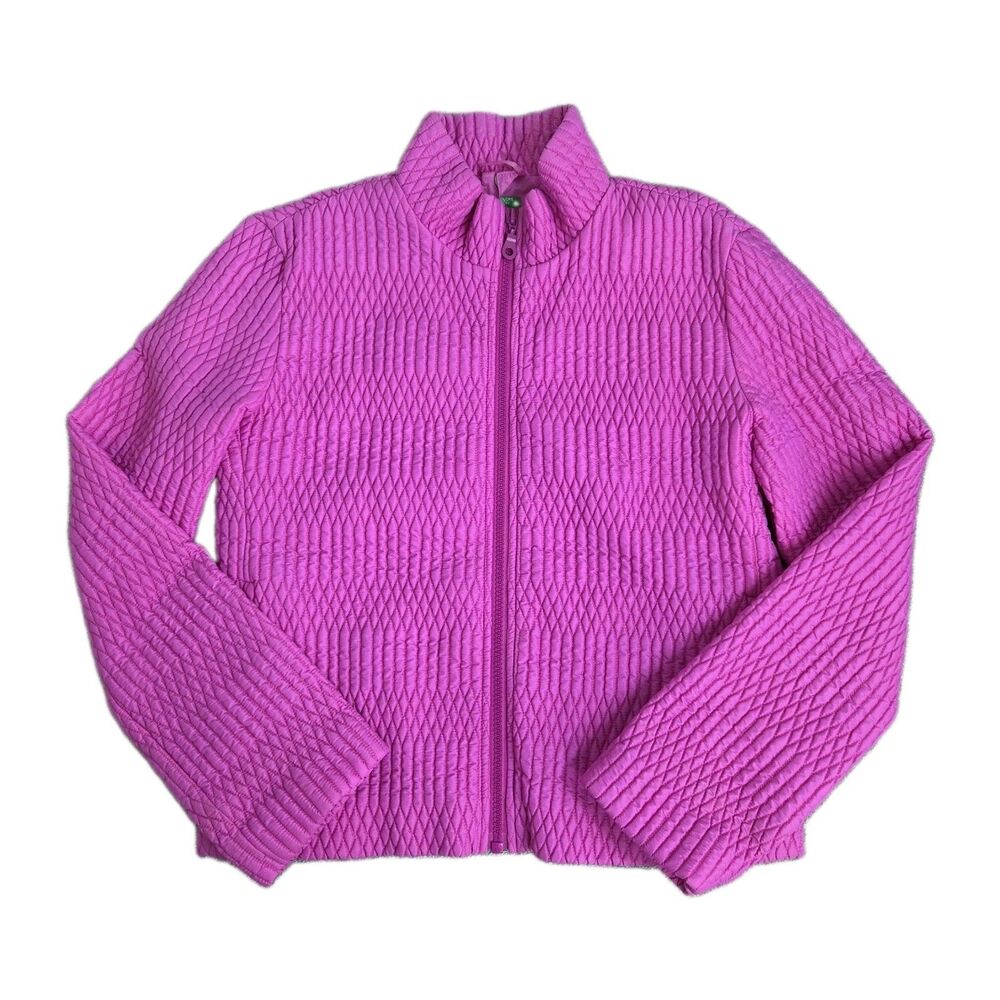 United Colors Of Benetton Womens Pink Quilted Jacket Size 46 Large Zip Front